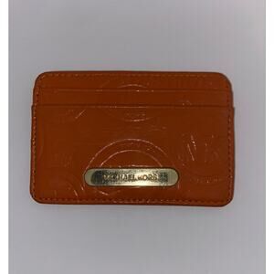 Michael Kors Orange Embossed Leather Card Holder Wallet Card Case Slim Compact